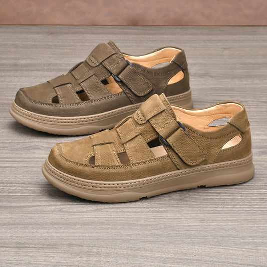Men's Full Grain Cowhide Soft Bottom Surface Hole Sandals