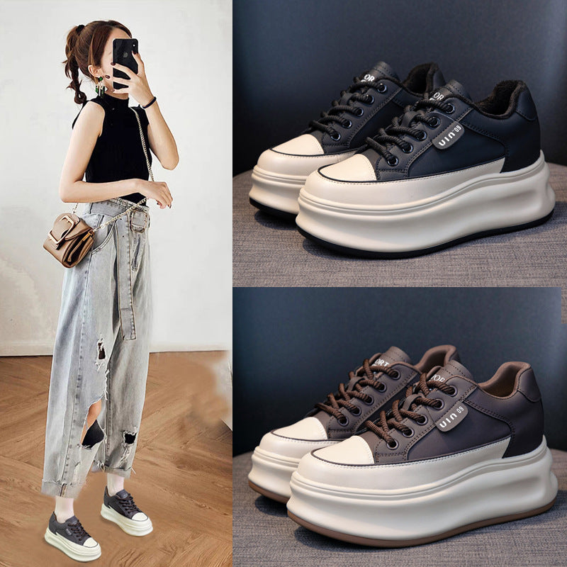 Women's Height Increasing Versatile Muffin Thick-soled Fleece-lined Women's Casual Shoes