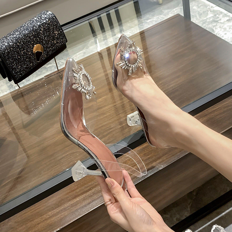 Women's Summer Transparent Crystal Fairy Style Stiletto Pointed Heels