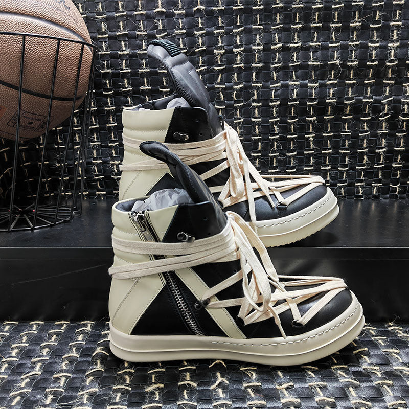 Women's & Men's Inverted Triangle Star Fashionable Classic Genuine Geometric Figure Leather Shoes
