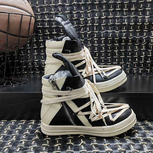 Women's & Men's Inverted Triangle Star Fashionable Classic Genuine Geometric Figure Leather Shoes