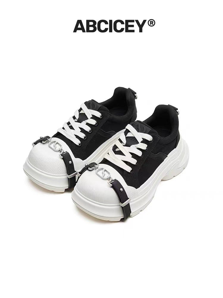 Women's Chocolate Engraved White Platform Height Increasing Sneakers