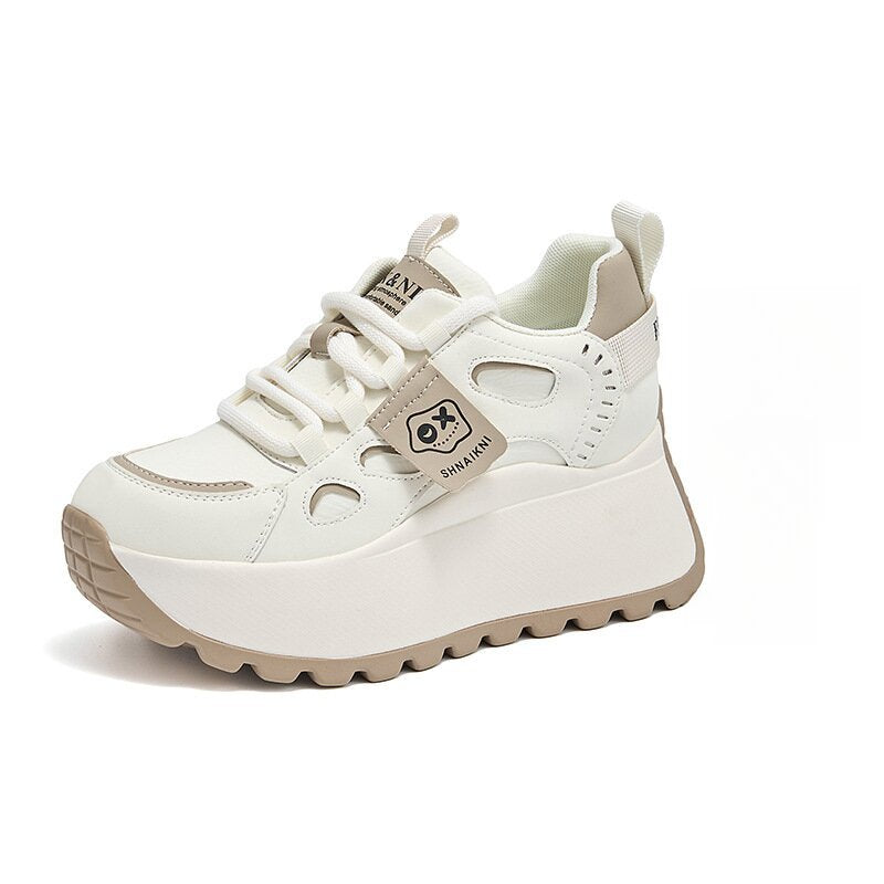 Women's Spring Height Increasing Insole Platform Dad Lace Color Block Small Men's Shoes