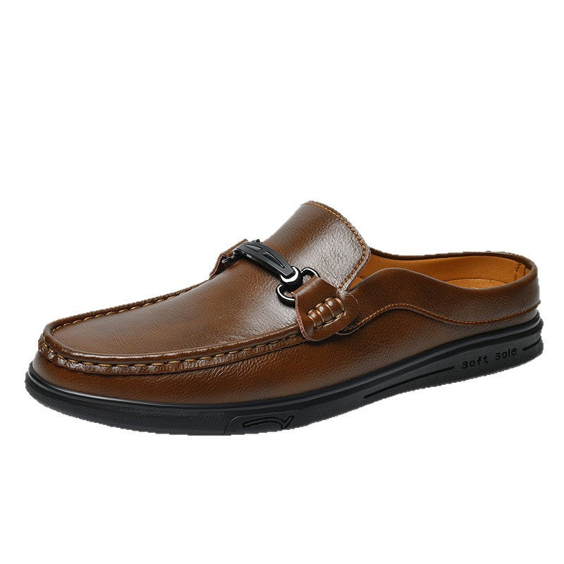 Men's Muller Half Slip-on Cowhide Surface Flat Men's Shoes