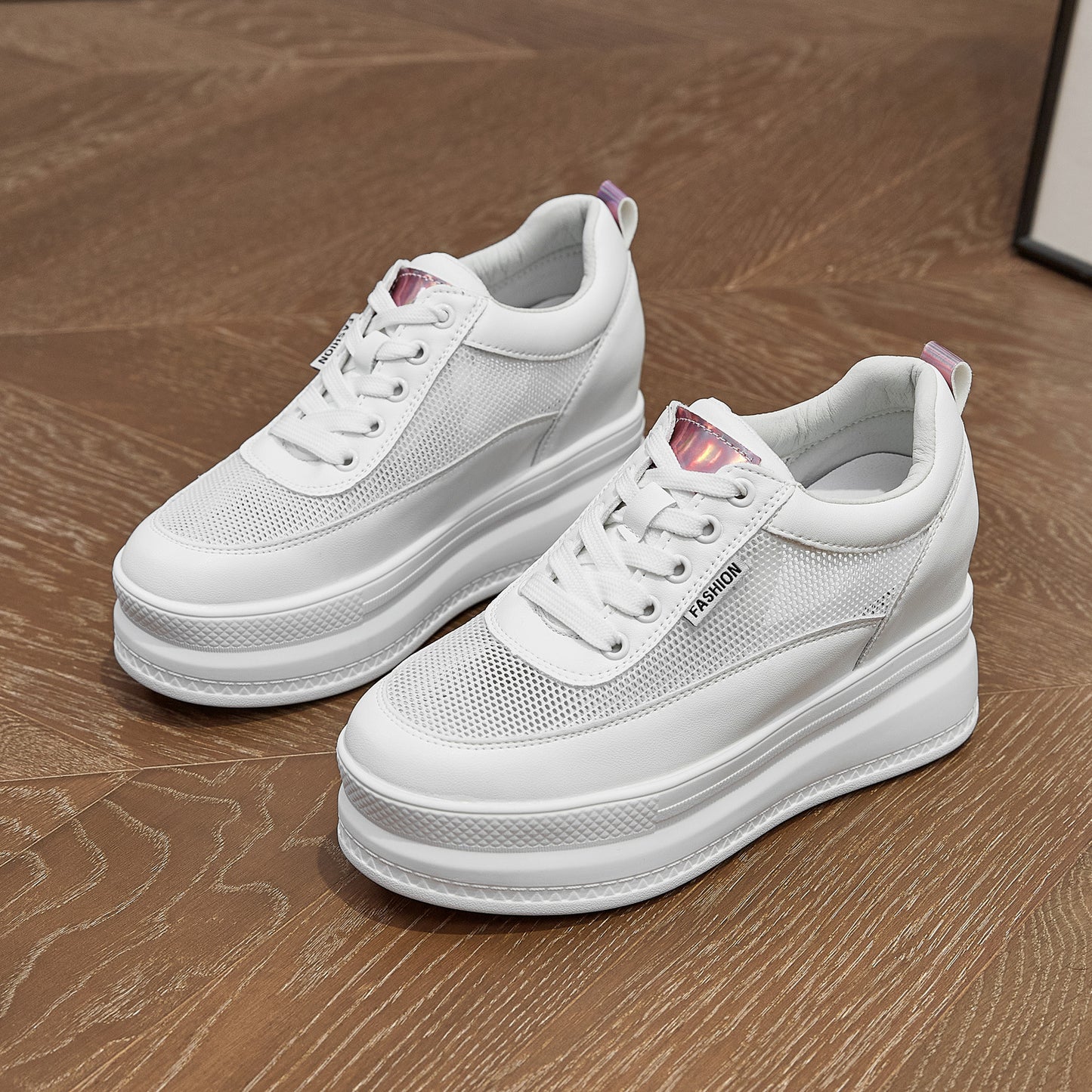 Women's White Height Increasing Insole Platform Versatile Casual Shoes