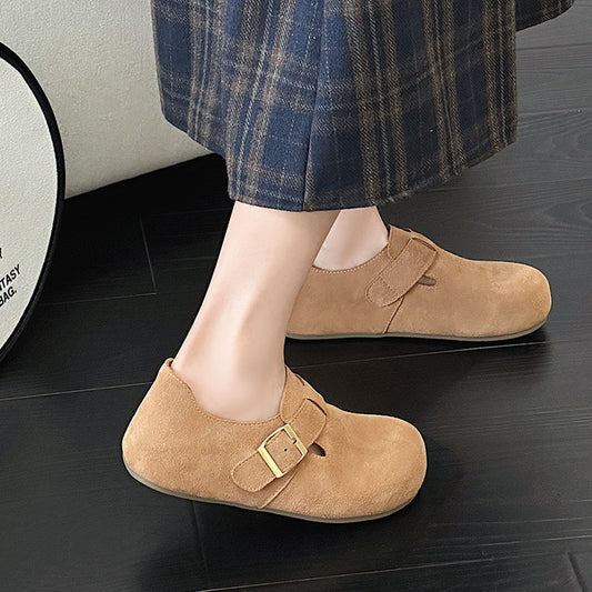 Women's & Men's Cowhide Slip-on Soft Bottom Surface Buckle Casual Shoes