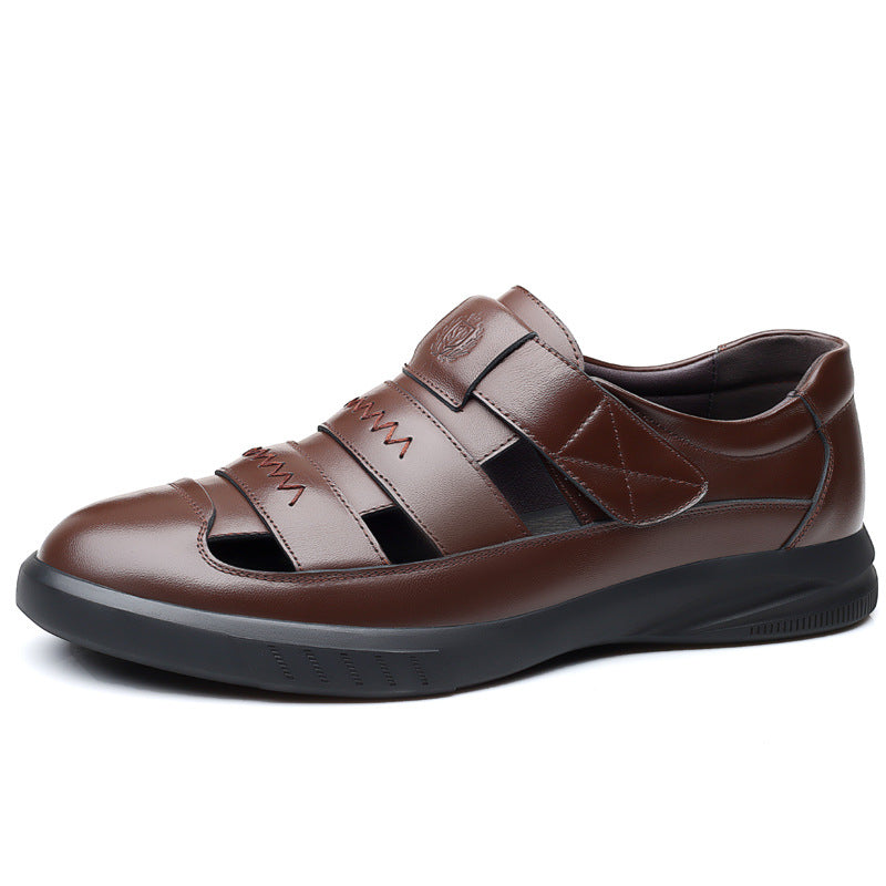 Men's Korean Trendy Hole Summer Black Velcro Sandals