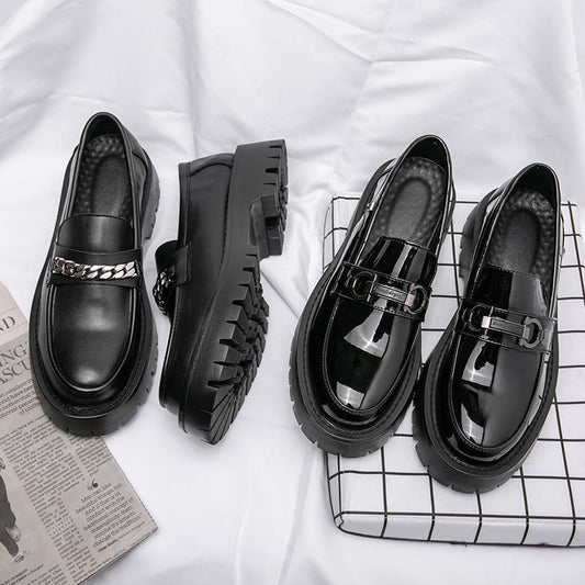 Men's Green Less One Pedal Platform Height Leather Shoes