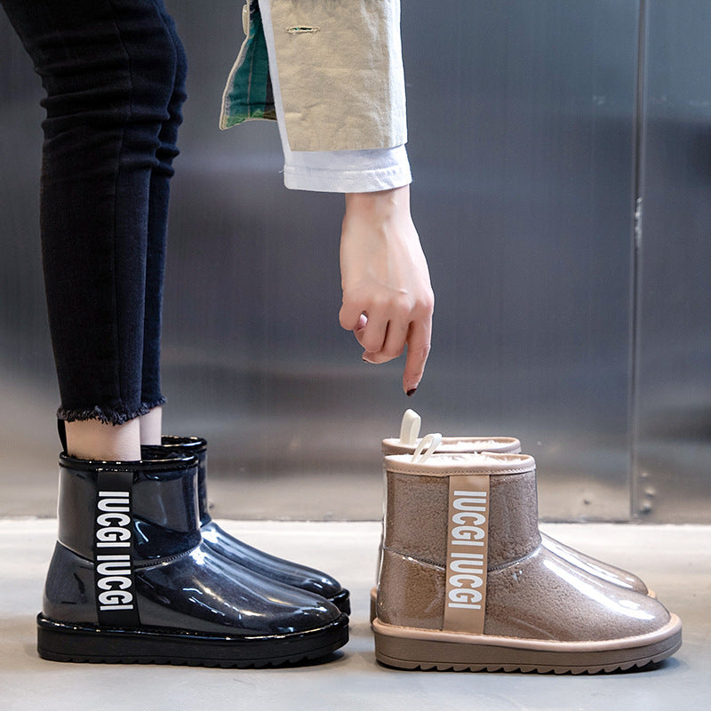 Women's Fleece-lined Thickened Short Cotton Waterproof Motorcycle Snow Boots