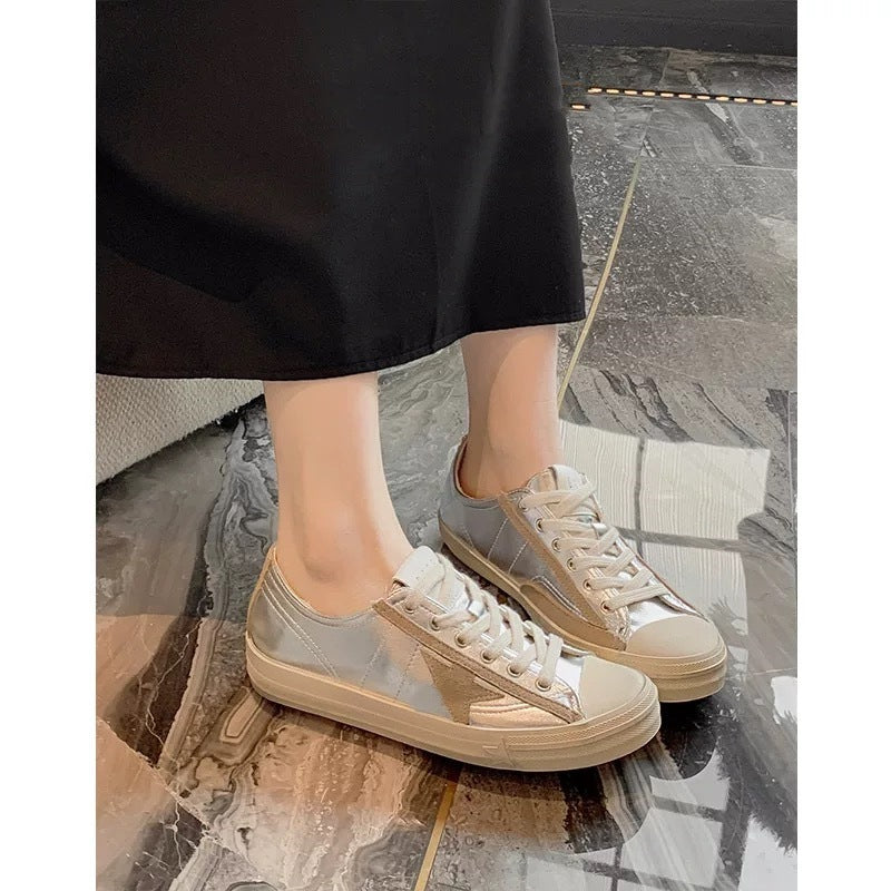 Women's Genuine Sier Dirty White Sports Casual Shoes
