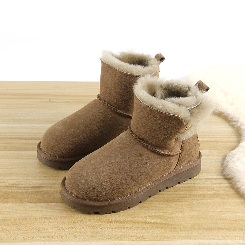 Women's Genuine Fur Integrated Waterproof Ankle Fleece-lined Snow Boots