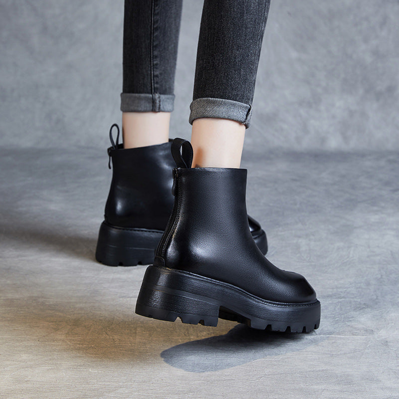 Women's Knight Autumn Genuine Muffin Height Increasing Boots