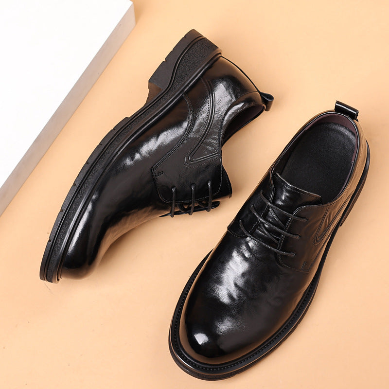 Men's Genuine Business Wear Breathable Platform Big Head Trendy Men's Casual Leather Shoes
