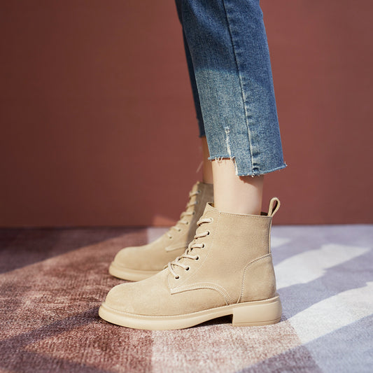 Women's Autumn Soft Bottom Retro Short Cow Boots