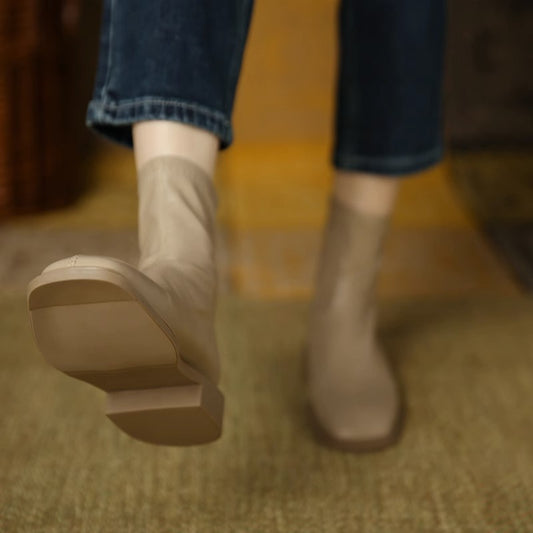 Women's Hot Milk Tea Color Flat Ankle Soft Boots