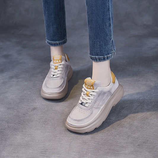Women's Beautiful Color First Layer Cowhide Spring Thick Bottom Sports Sneakers