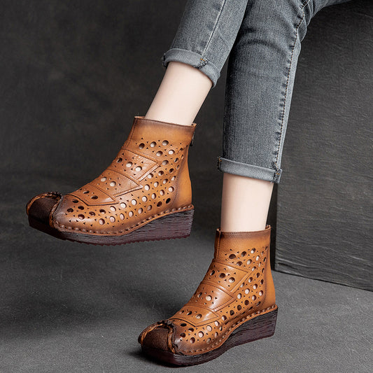 Women's Wedge Round Head Polished Retro Hollowed Sandals