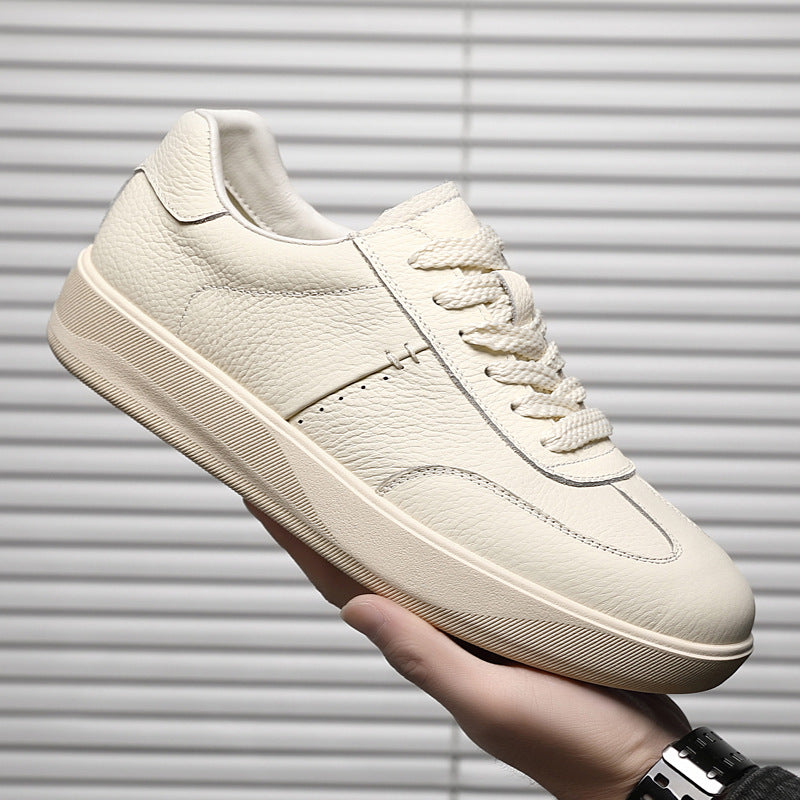 Men's White First Layer Cowhide Trendy Fashion Sneakers
