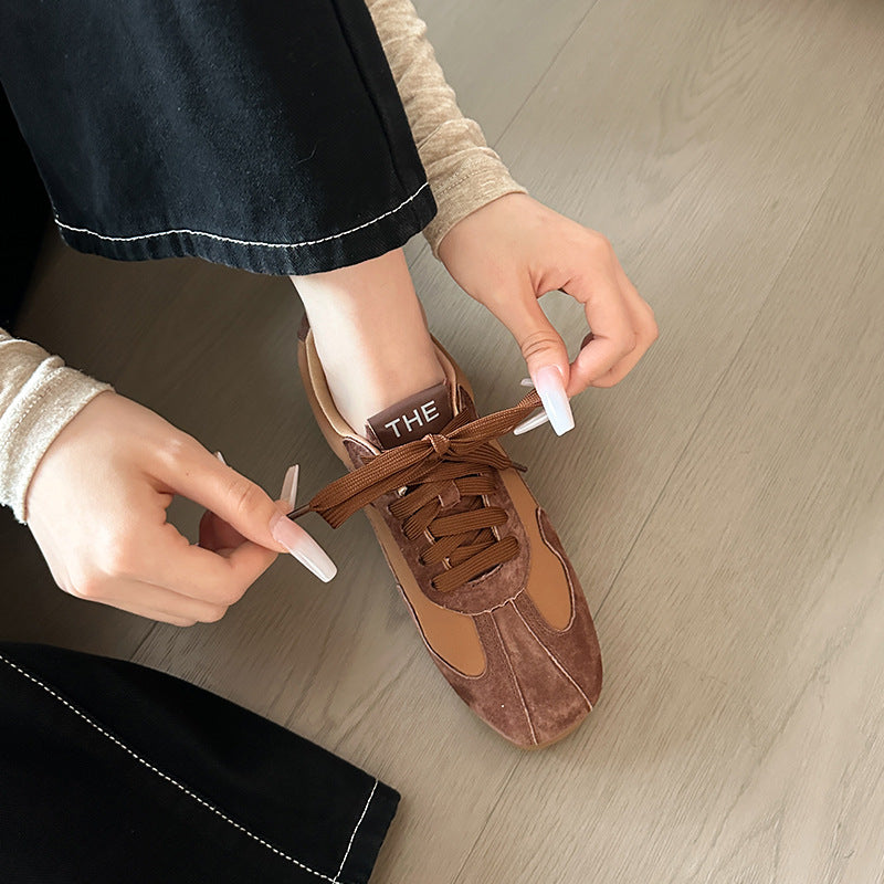 Women's Toe Angora Red Board Contrast Color Platform German Training Genuine Women's Sports Shoes