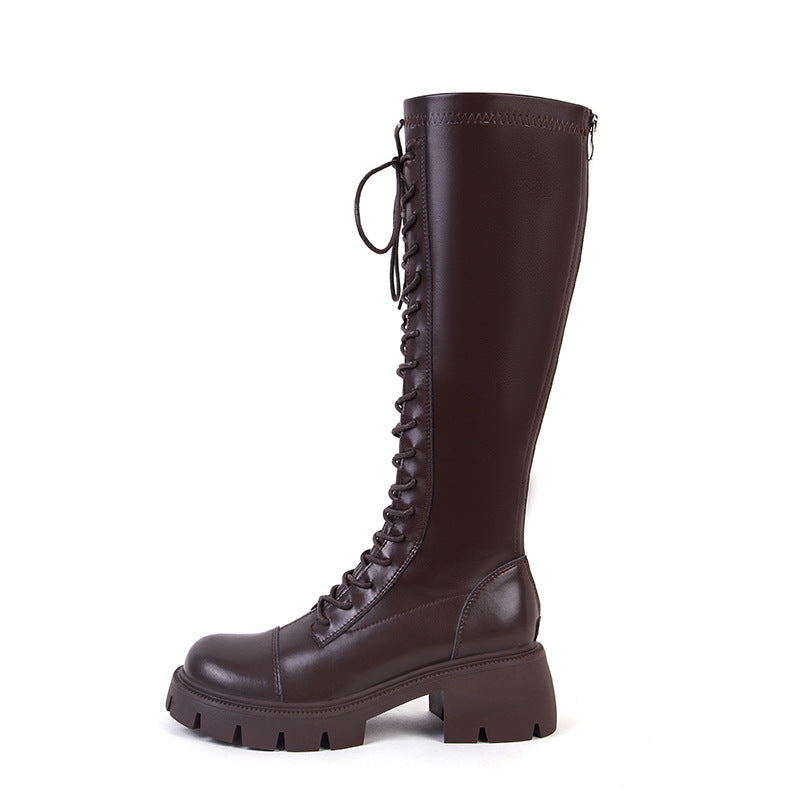 Genuine Chunky Knight Round Head Side Zip Boots
