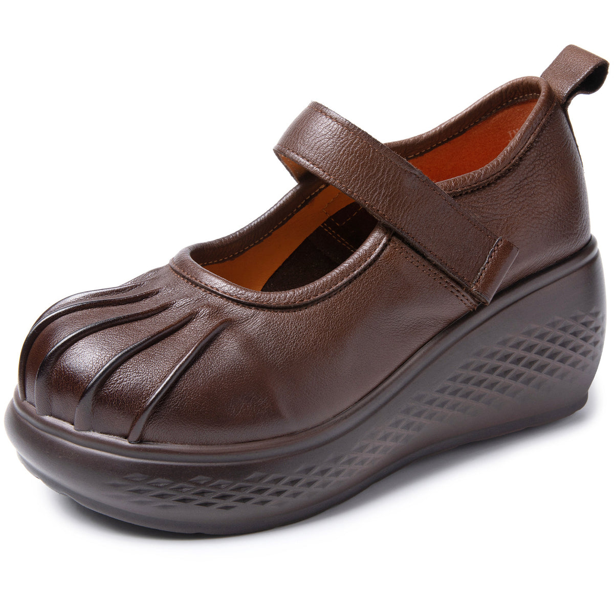 Women's Ethnic Style Handmade Genuine Wedge Thick Bottom Shallow Mouth Magic Women's Fashion Shoes