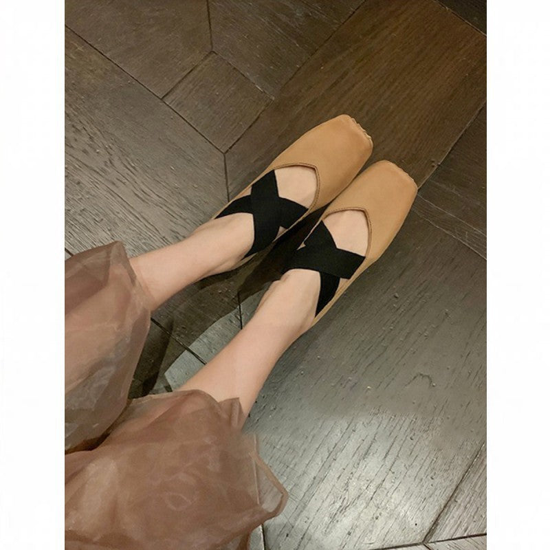 Women's Pig Nose Retro Distressed Cross Strap Women's Shoes