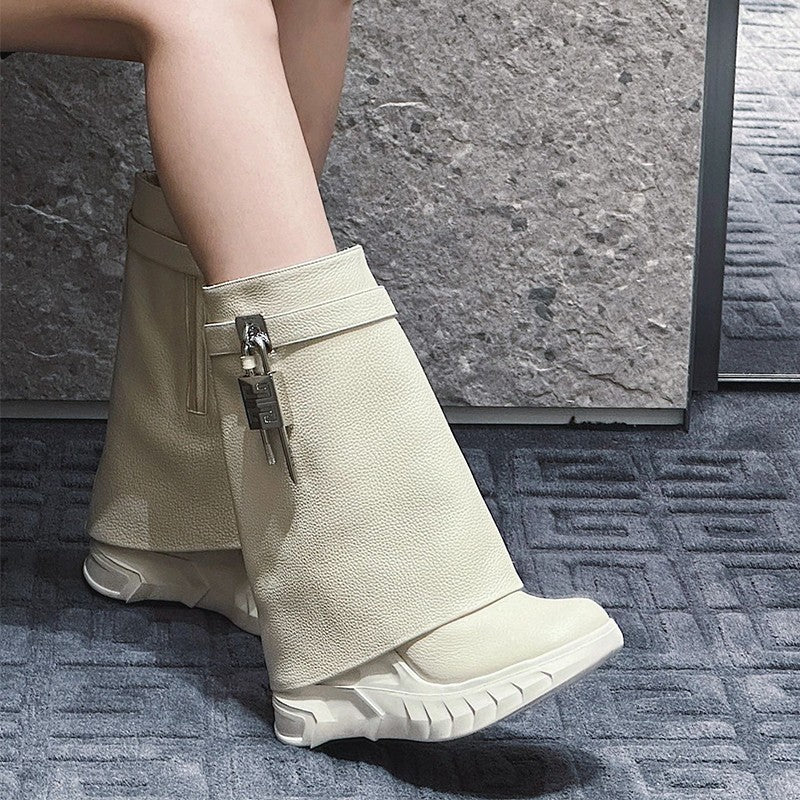 Women's Height Increasing Platform Metal Lock Catch Boots