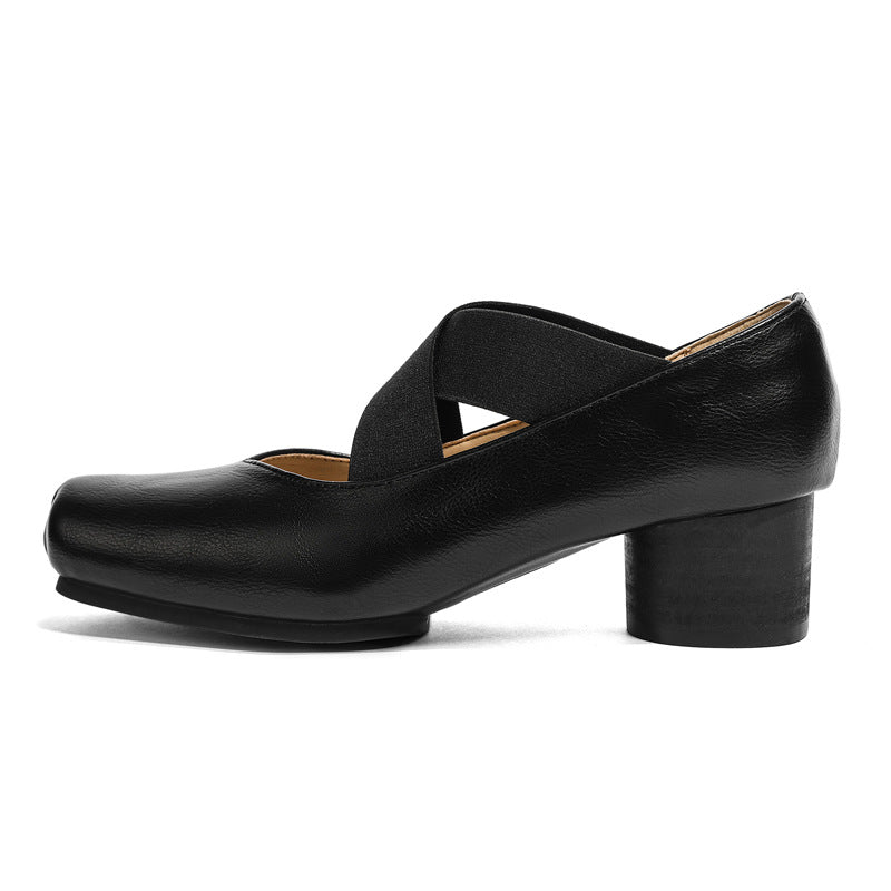 Women's Retro French Pig Nose Chunky Cross Women's Shoes