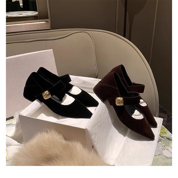Women's Small Sharp Point Mary Jane Genuine Metal Buckle With Veet Heels