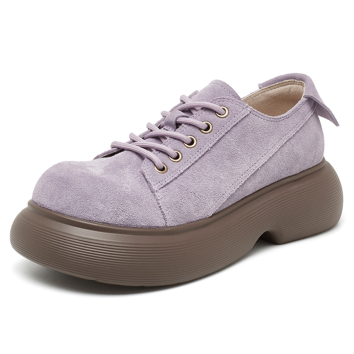 Women's Retro Cow Suede Big Head Platform Autumn Worker Casual Shoes