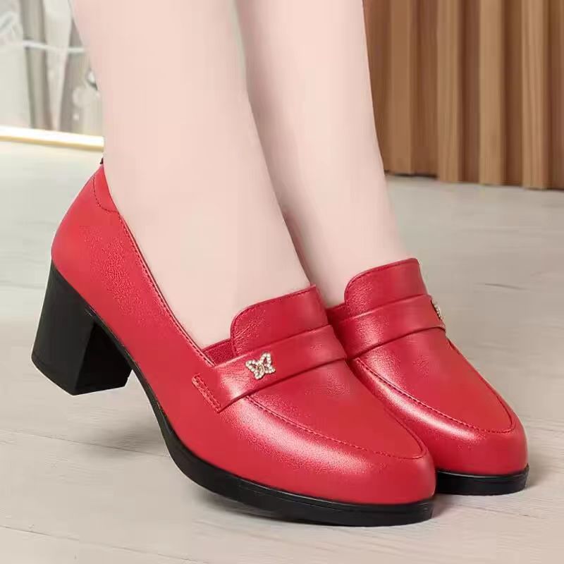 Women's High Mother Genuine Soft Bottom Black Chunky Women's Shoes