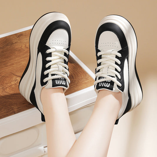 Women's White Dad Flat Platform Sports Sneakers
