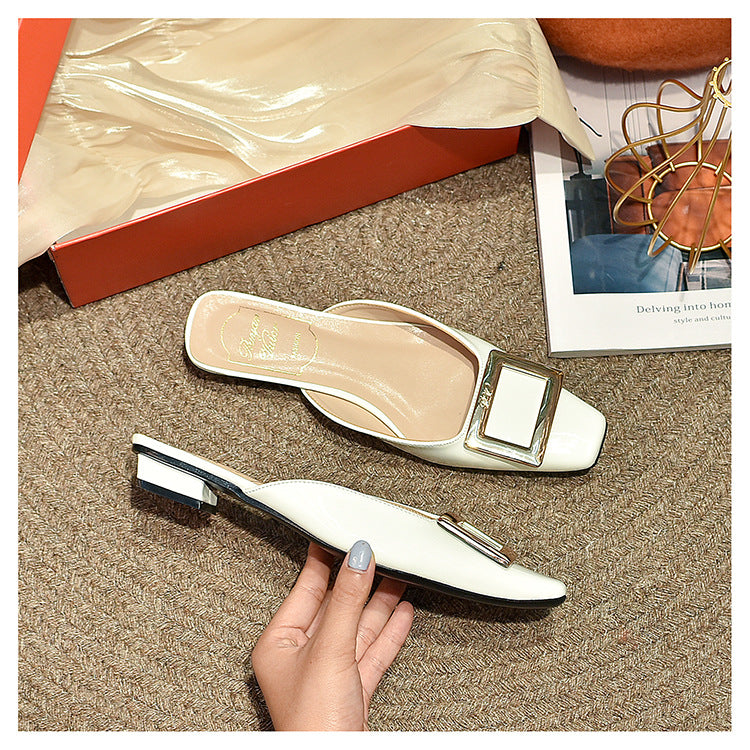 Women's Toe Half Thick Flat Pumps Metal Heels