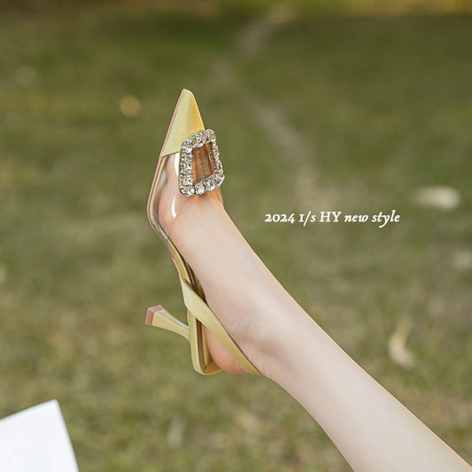 Women's Square Buckle High Fairy Style Transparent Heels