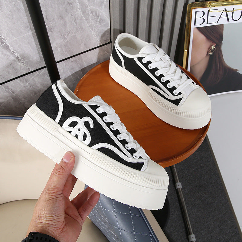 Women's Height Increasing Greasy Platform Biscuit Shape Canvas Shoes
