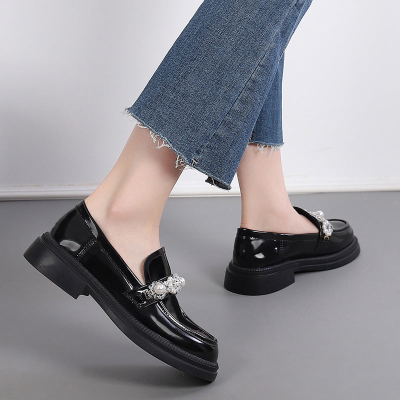 Authentic Solid Color College Style Small Pearl Word Women's Shoes