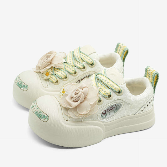 Women's Sole Height Increasing Big Head Board Silk Sneakers