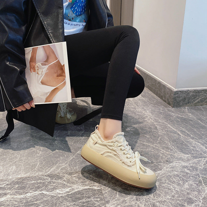 Women's Spring White Thick Bottom Vintage Bread Sneakers