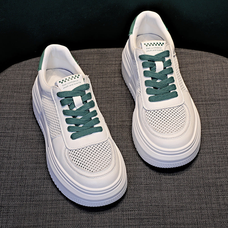 Women's Platform White Mesh Solid Color Height Increasing Breathable Sports Women's Casual Shoes