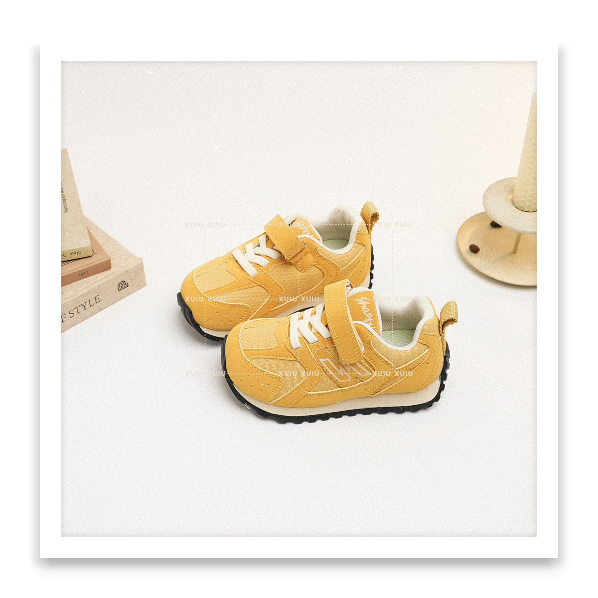 Children's American Retro Fleece-lined Boys Velcro Sneakers