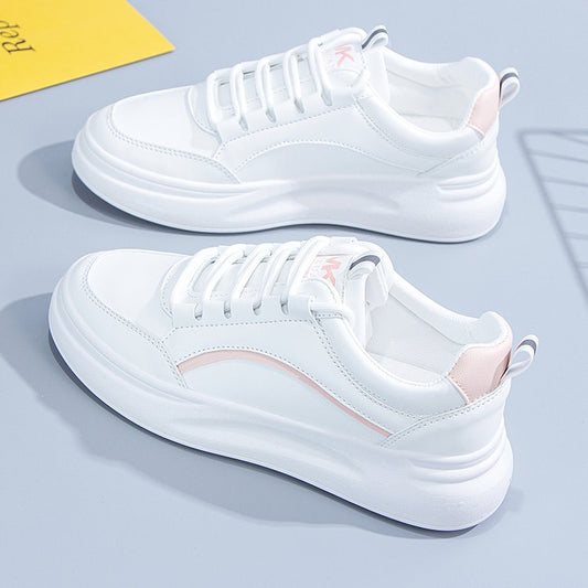Women's White Korean Round Toe Lace Up Casual Shoes