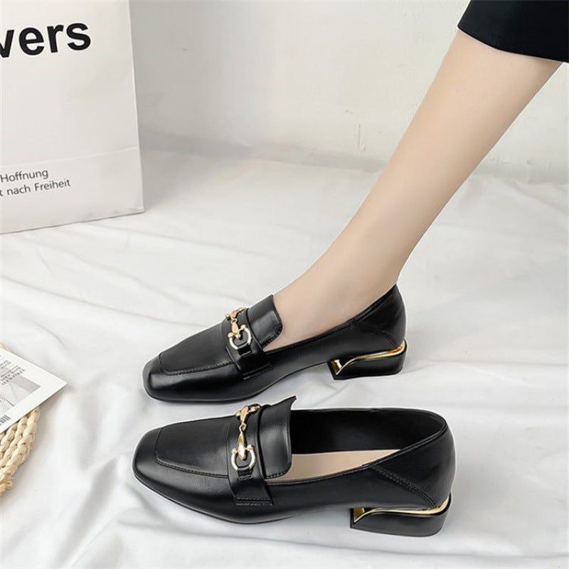 Women's Pumps Chunky Square Toe Mid British Style Loafers