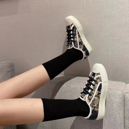 Women's Letter Embroidered Classic Electric Thick Bottom Canvas Shoes