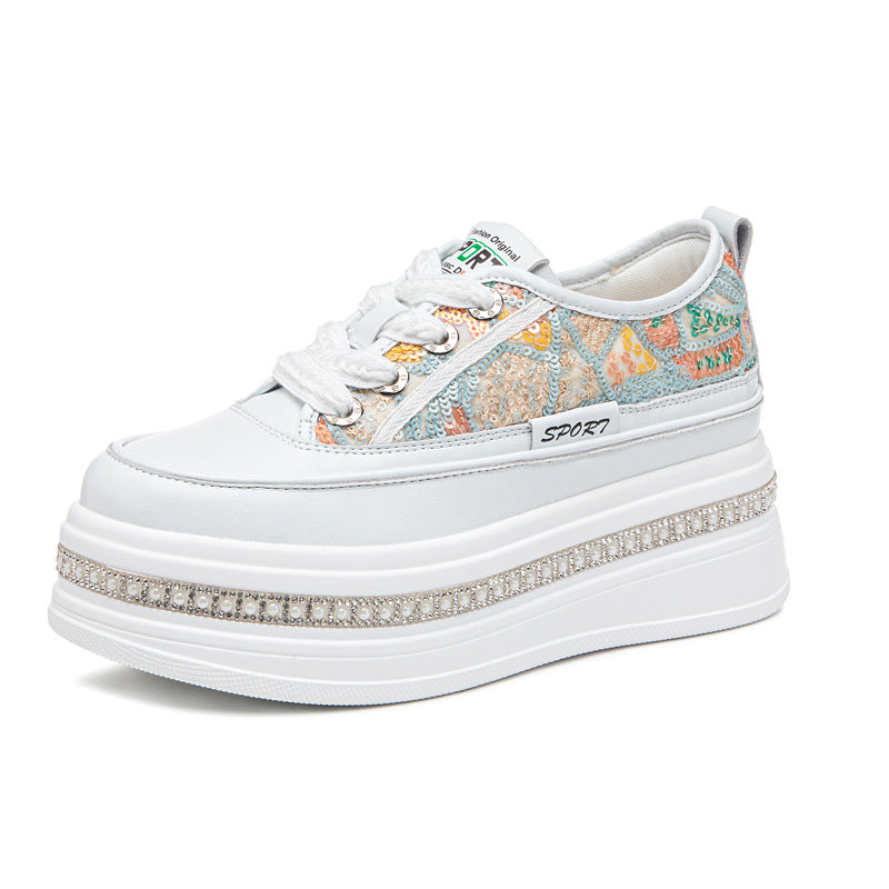 Women's Hidden White Summer Fashion Platform Sequined Small Women's Casual Shoes
