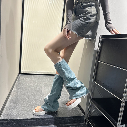Women's Bottom Toe Spring Side Zipper Cover Blue Sandals