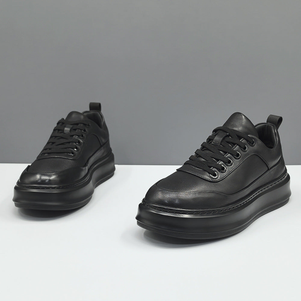 Men's Layer Cowhide Black Board Fashion Top Sneakers