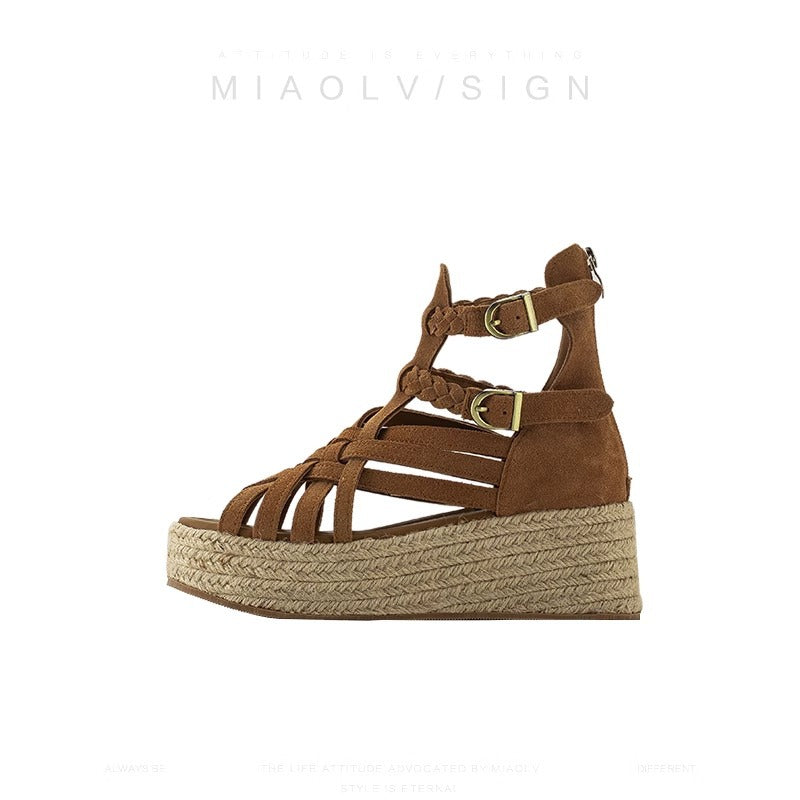 Women's Platform French Straw Roman Summer Open Casual Shoes