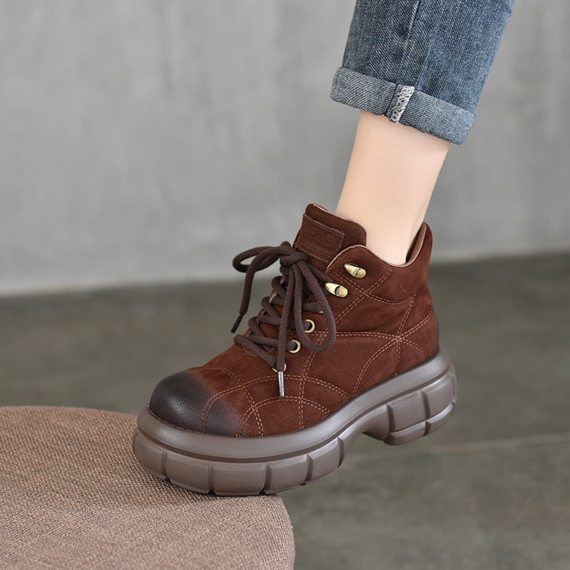 Brown Wear Fleece-lined Platform Ankle Design Boots