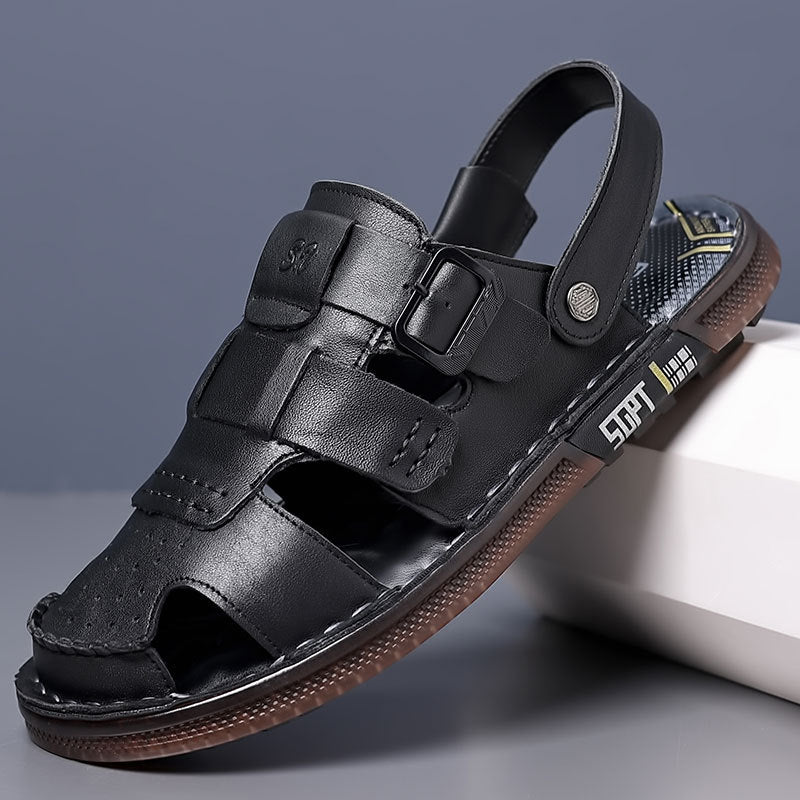 Men's Toe Outer Wear Genuine Beach Driving Full Cowhide Soft Sandals