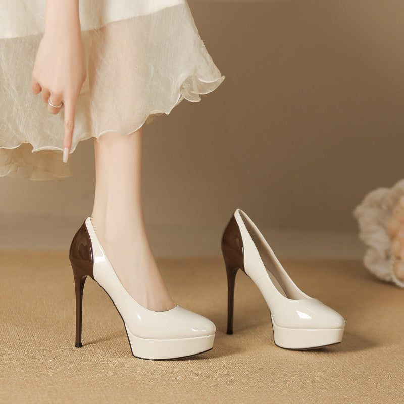 Women's Waterproof Platform Elegant Round Toe Stiletto High Not Tired Heels